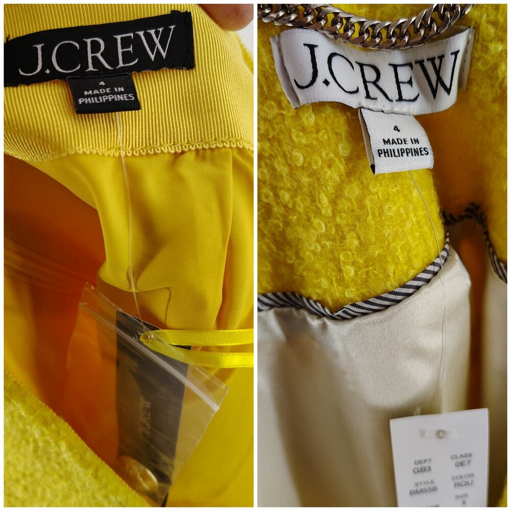 J.Crew Yellow Bouclé Long Lady Jacket & Mini Skirt Wool Blend Suit Set Size 4 - Picture 5 of 16
